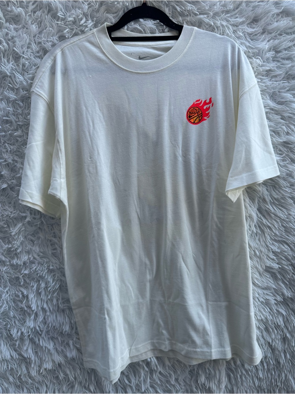 Men's White Nike Graphic Basketball Flame Crewneck T-Shirt New